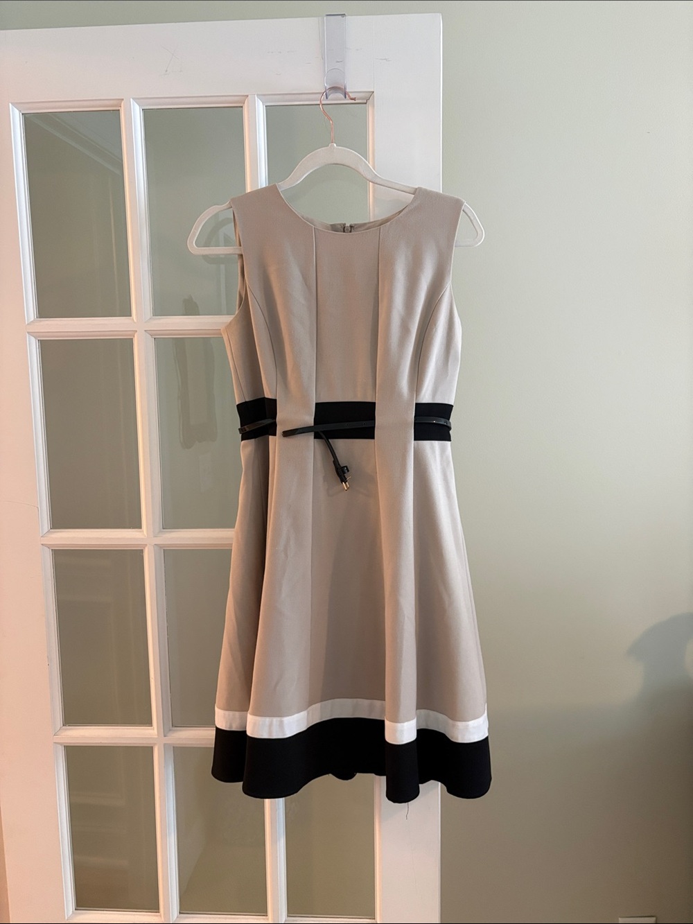 Calvin Klein Beige Mini Dress with Black & White Trim belted